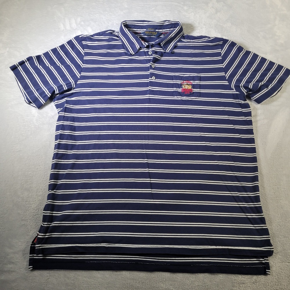 Polo Golf Ralph Lauren Polo Shirt Mens XXL Blue Striped‎ 2016 US Open Golf Logo